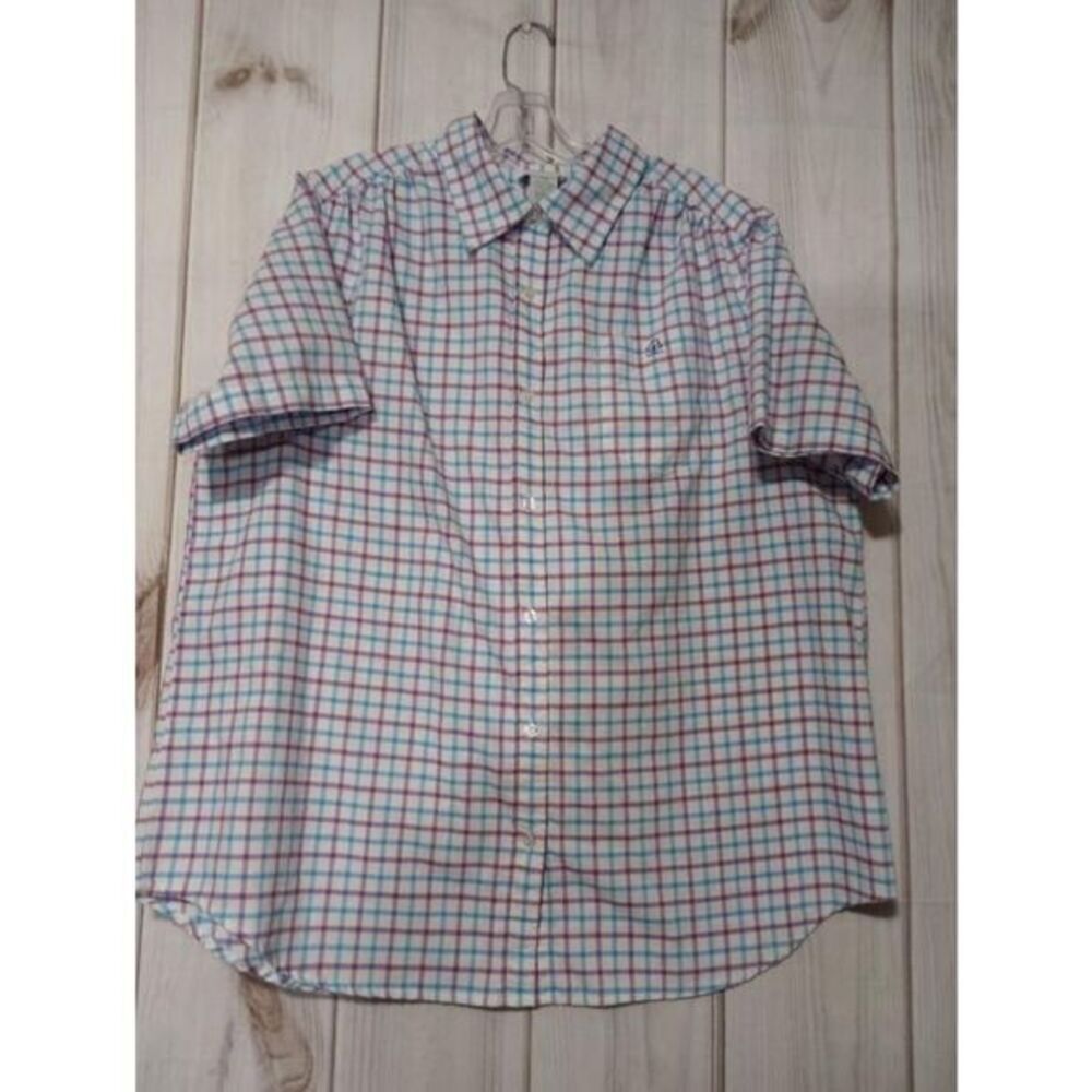 Willow Lane Womens 18W Plaid Short Sleeve Button Up‎ Shirt Purple Blue 30-3793-4